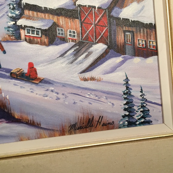 Murielle Hains  signed Oil on Canvas winter scene Painting - Picture 6 of 16